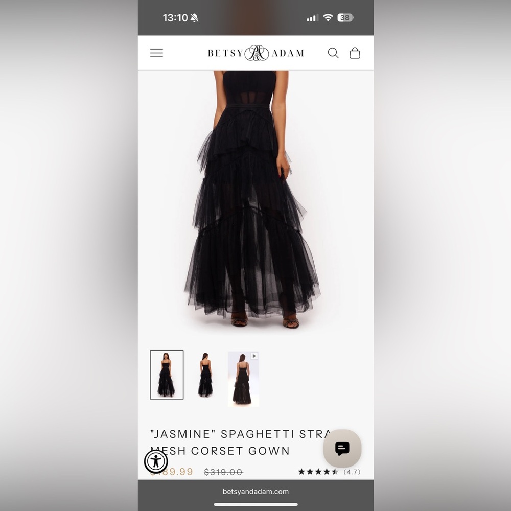 Betsy & Adam Elegant Black Tiered Gown